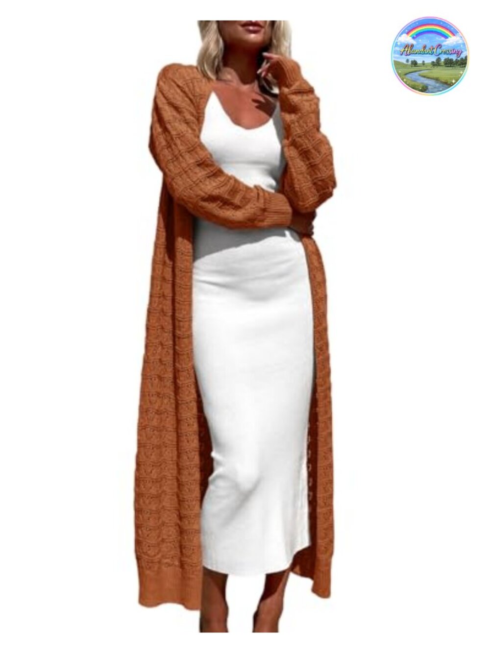 Womens Crochet Maxi Cardigan Open Front Knit Long Sleeve Lightweight